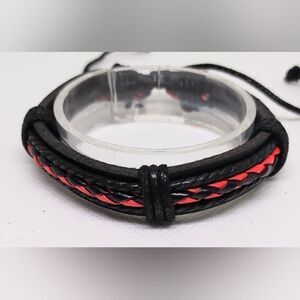 Men's bracelet leather braided layered black Red‎ new e59